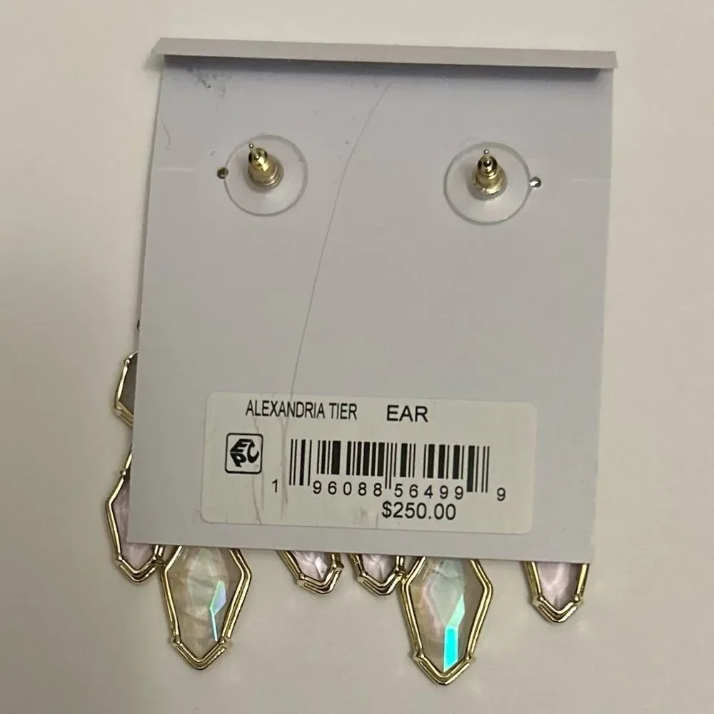 Kendra Scott Alexandria Gold Crystal Tiered Statement Drop Earrings NWT - Picture 6 of 6